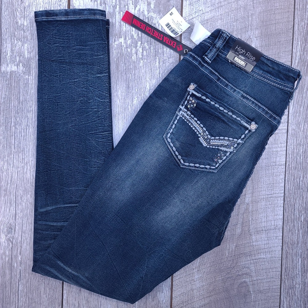 Rock and Roll Cowgirl Jeans Women 28 Dark Wash High Skinny Extra Stretch New